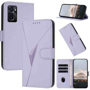 For OPPO A36 / A76 / A96 / K10 Triangle Pattern Buckle Clasp Leather Phone Case(Light Purple)