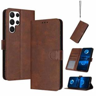 For Samsung Galaxy S25 Ultra 5G Solid Calf Texture Flip Leather Phone Case(Brown)