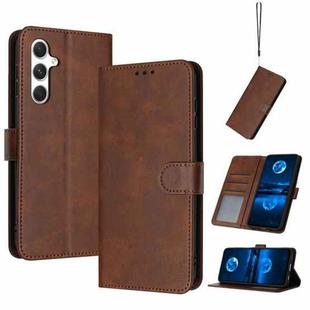 For Samsung Galaxy S25+ / S24+ 5G Solid Calf Texture Flip Leather Phone Case(Brown)