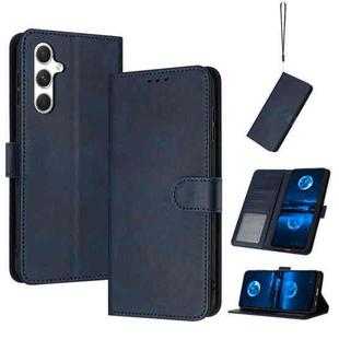 For Samsung Galaxy S25+ / S24+ 5G Solid Calf Texture Flip Leather Phone Case(Dark Blue)