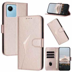 For Realme C30 Triangle Pattern Buckle Clasp Leather Phone Case(Rose Gold)