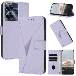 For Realme C55 Triangle Pattern Buckle Clasp Leather Phone Case(Light Purple)