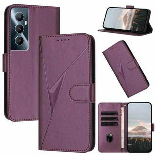 For Realme C65 Triangle Pattern Buckle Clasp Leather Phone Case(Dark Purple)