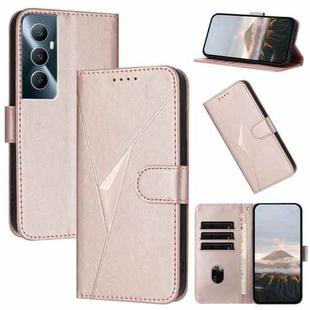 For Realme C65 Triangle Pattern Buckle Clasp Leather Phone Case(Rose Gold)