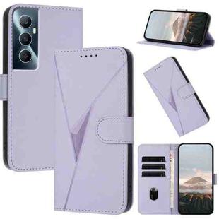 For Realme C65 Triangle Pattern Buckle Clasp Leather Phone Case(Light Purple)