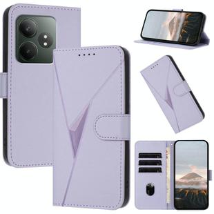 For Realme GT 6 / GT 6T Triangle Pattern Buckle Clasp Leather Phone Case(Light Purple)