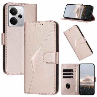 For Realme 14 / P3 5G Global Triangle Pattern Buckle Clasp Leather Phone Case(Rose Gold)