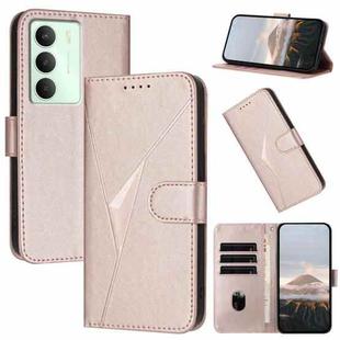 For Realme 14x Global Triangle Pattern Buckle Clasp Leather Phone Case(Rose Gold)