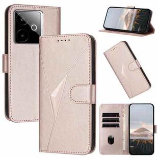 For Realme GT 7 India Triangle Pattern Buckle Clasp Leather Phone Case(Rose Gold)
