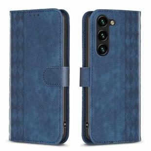 For Samsung Galaxy S25 5G Plaid Embossed Leather Phone Case(Blue)