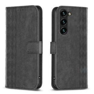 For Samsung Galaxy S25 5G Plaid Embossed Leather Phone Case(Black)