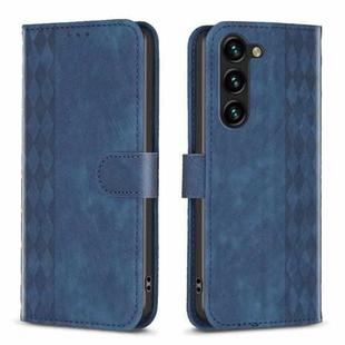 For Samsung Galaxy S25+ 5G Plaid Embossed Leather Phone Case(Blue)