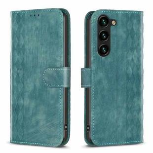 For Samsung Galaxy S25+ 5G Plaid Embossed Leather Phone Case(Green)