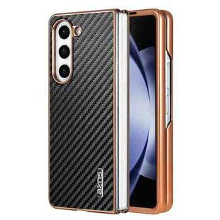 For Samsung Galaxy Z Fold6 5G AZNS Electroplated Edge Carbon Fiber Texture Phone Case(Black)