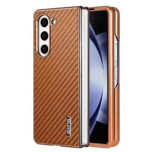 For Samsung Galaxy Z Fold6 5G AZNS Electroplated Edge Carbon Fiber Texture Phone Case(Brown)