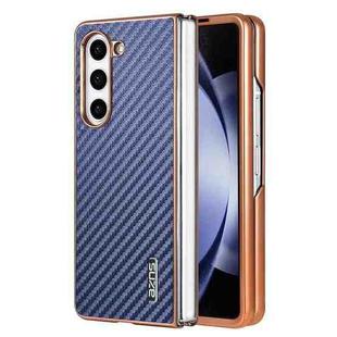 For Samsung Galaxy Z Fold6 5G AZNS Electroplated Edge Carbon Fiber Texture Phone Case(Blue)