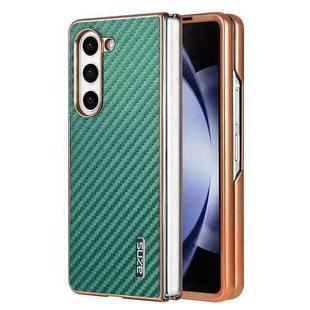 For Samsung Galaxy Z Fold5 5G AZNS Electroplated Edge Carbon Fiber Texture Phone Case(Green)