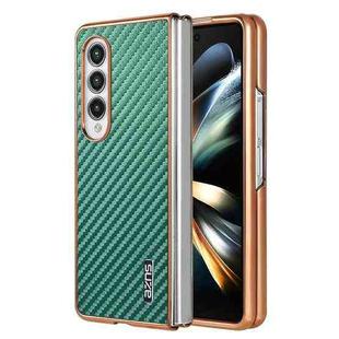 For Samsung Galaxy Z Fold4 5G AZNS Electroplated Edge Carbon Fiber Texture Phone Case(Green)