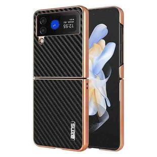 For Samsung Galaxy Z Flip4 5G AZNS Electroplated Edge Carbon Fiber Texture Phone Case(Black)