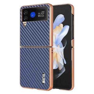 For Samsung Galaxy Z Flip4 5G AZNS Electroplated Edge Carbon Fiber Texture Phone Case(Blue)