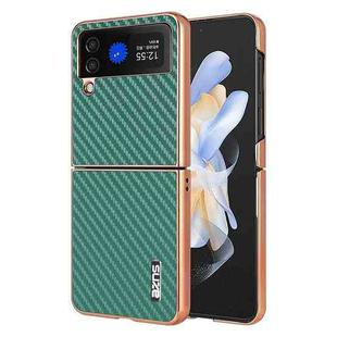 For Samsung Galaxy Z Flip4 5G AZNS Electroplated Edge Carbon Fiber Texture Phone Case(Green)