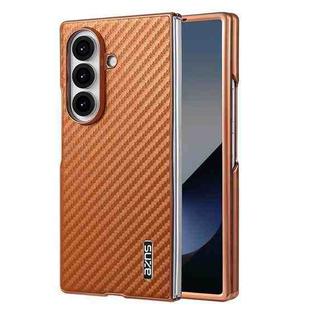 For Samsung Galaxy Z Fold7 5G AZNS Electroplated Edge Carbon Fiber Texture Phone Case(Brown)