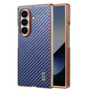 For Samsung Galaxy Z Fold7 5G AZNS Electroplated Edge Carbon Fiber Texture Phone Case(Blue)
