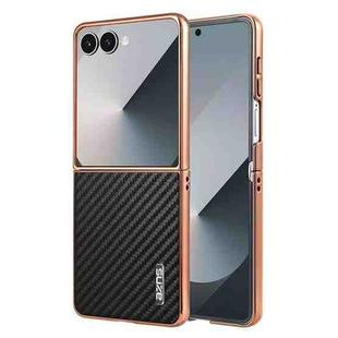 For Samsung Galaxy Z Flip7 5G AZNS Electroplated Edge Carbon Fiber Texture Phone Case(Black)