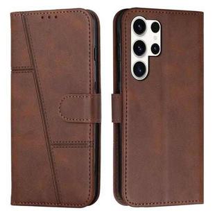 For Samsung Galaxy S25 Ultra 5G Stitching Calf Texture Buckle Leather Phone Case(Brown)