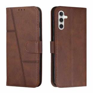 For Samsung Galaxy S25 / S24 5G Stitching Calf Texture Buckle Leather Phone Case(Brown)