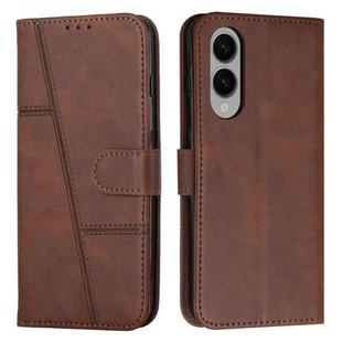 For Samsung Galaxy S25 Edge 5G Stitching Calf Texture Buckle Leather Phone Case(Brown)