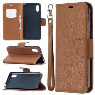 For Xiaomi Redmi 9A Litchi Texture Pure Color Horizontal Flip PU Leather Case with Holder & Card Slots & Wallet & Lanyard(Brown)