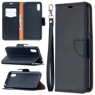 For Xiaomi Redmi 9A Litchi Texture Pure Color Horizontal Flip PU Leather Case with Holder & Card Slots & Wallet & Lanyard(Black)