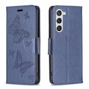 For Samsung Galaxy S25 5G Embossing Two Butterflies Pattern Leather Phone Case(Blue)