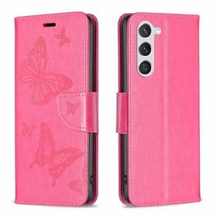 For Samsung Galaxy S25 5G Embossing Two Butterflies Pattern Leather Phone Case(Rose Red)
