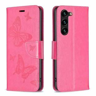 For Samsung Galaxy S25+ 5G Embossing Two Butterflies Pattern Leather Phone Case(Rose Red)