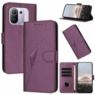 For Xiaomi Mi 11 Pro Triangle Pattern Buckle Clasp Leather Phone Case(Dark Purple)