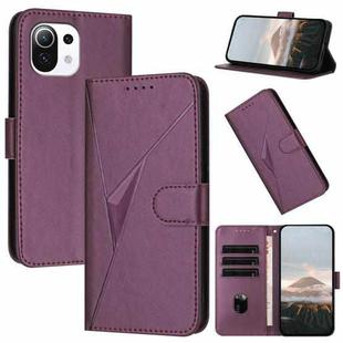 For Xiaomi Mi 11 Lite Triangle Pattern Buckle Clasp Leather Phone Case(Dark Purple)