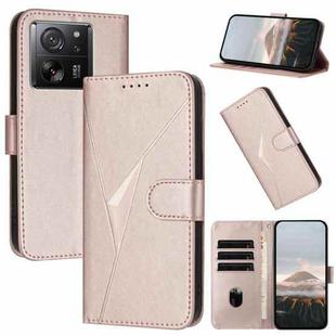 For Xiaomi 13T Triangle Pattern Buckle Clasp Leather Phone Case(Rose Gold)