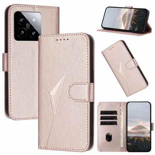 For Xiaomi 14 Triangle Pattern Buckle Clasp Leather Phone Case(Rose Gold)