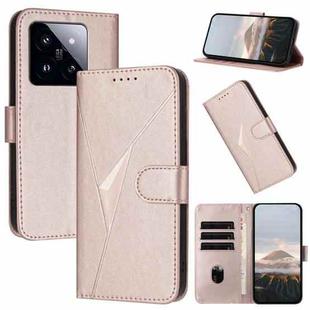 For Xiaomi 14 Pro Triangle Pattern Buckle Clasp Leather Phone Case(Rose Gold)