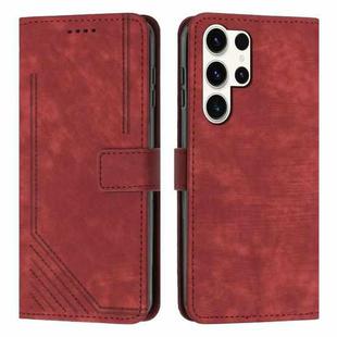 For Samsung Galaxy S25 Ultra 5G Skin Feel Stripe Pattern Leather Phone Case with Long Lanyard(Red)