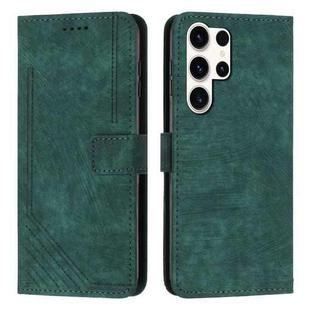 For Samsung Galaxy S25 Ultra 5G Skin Feel Stripe Pattern Leather Phone Case with Long Lanyard(Green)