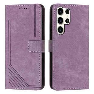 For Samsung Galaxy S25 Ultra 5G Skin Feel Stripe Pattern Leather Phone Case with Long Lanyard(Purple)