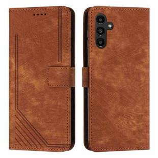 For Samsung Galaxy S25 / S24 5G Skin Feel Stripe Pattern Leather Phone Case with Long Lanyard(Brown)