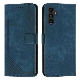 For Samsung Galaxy S25 / S24 5G Skin Feel Stripe Pattern Leather Phone Case with Long Lanyard(Blue)