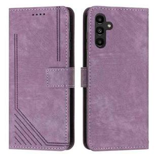 For Samsung Galaxy S25 / S24 5G Skin Feel Stripe Pattern Leather Phone Case with Long Lanyard(Purple)