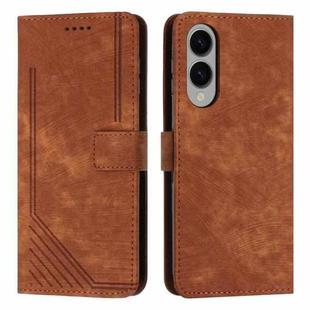 For Samsung Galaxy S25 Edge 5G Skin Feel Stripe Pattern Leather Phone Case with Lanyard(Brown)