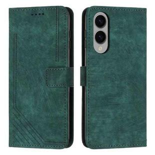 For Samsung Galaxy S25 Edge 5G Skin Feel Stripe Pattern Leather Phone Case with Lanyard(Green)