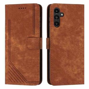For Samsung Galaxy S25 FE 5G Skin Feel Stripe Pattern Leather Phone Case with Lanyard(Brown)
